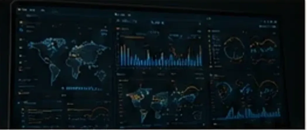 Clinical intelligence dashboards glowing on a dark screen