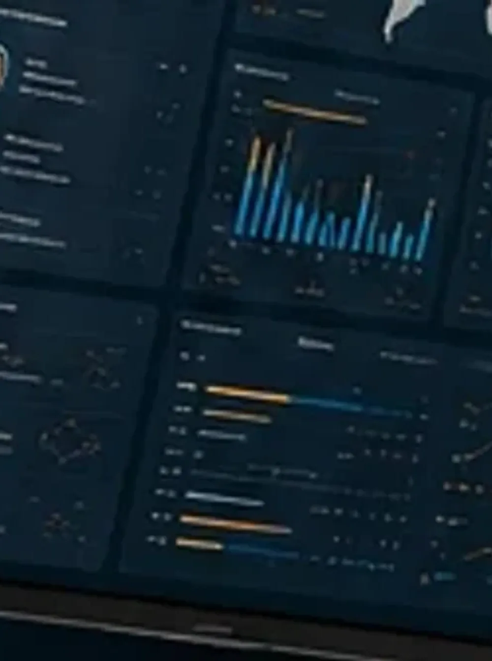 A clinical intelligence dashboard presenting global performance data on a dark interface